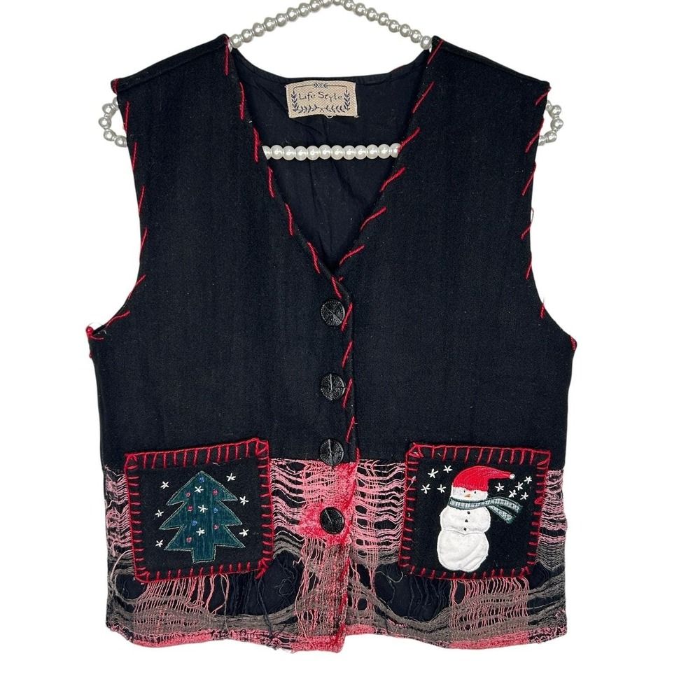 Vintage Embroider Christmas Holiday Vest SmallUgly Grunge Grandma Whimsigoth